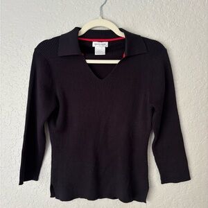Pierre Cardin Black Ribbed Knit Polo Sweater with Red Trim, size M